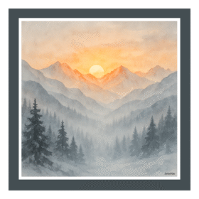SoieVia™ Golden Horizons designer silk scarf shown flat — 18 mm silk twill from the Alpine Collection, featuring warm amber and gold tones inspired by sunrise over the Swiss Alps.