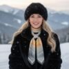 Soivia golden horizon silk scarf on a female in the alps